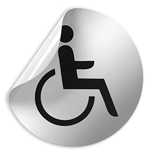 Kinekt3d Leitsysteme Folienschild Schild - D = 100 mm PVC Silber - Robuste Kratzfeste Folie - UV beständig - Perfekt für Glastüren und alle glatten Flächen (Rollstuhl - Behindertengerecht (Design A)) von Türschilder24