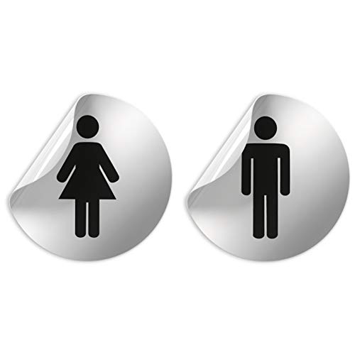 Kinekt3d Leitsysteme Folienschild Schild - D = 100 mm PVC Silber - Robuste Kratzfeste Folie - UV beständig - Perfekt für Glastüren und alle glatten Flächen (WC Toiletten Set Damen + Herren (Design A)) von Kinekt3d Leitsysteme