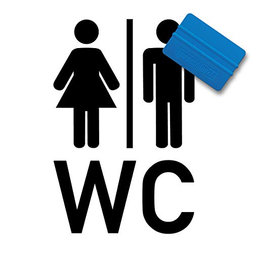 Kinekt3D Leitsysteme Konturschnitt Textaufkleber • WC + Piktogramm • Profi Folienverklebung konturgeschnittetener Texte und Motive • Schilder - Türschilder (Inklusive Folienrakel) von Kinekt3D Leitsysteme