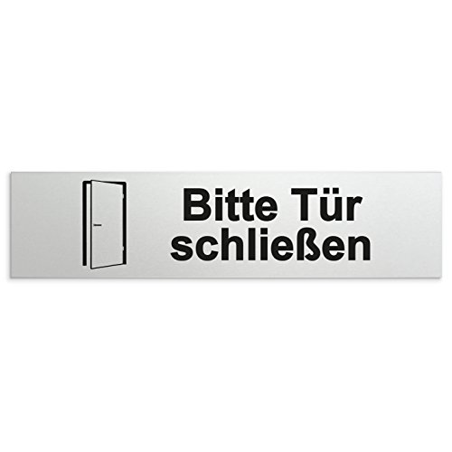 Türschilder24 Aluminium Türschild Bitte Tür schließen 160 x 40 x 1,5mm (Oberfläche veredelt) • Selbstklebend von Türschilder24