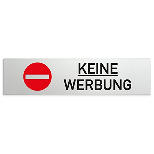 Türschilder24 Aluminium Türschild - Briefkastenschild Keine Werbung 160 x 40 x 1,5mm (Oberfläche veredelt) • Selbstklebend von Türschilder24