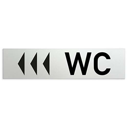 Türschilder24 Schild/Türschild 160 x 40 x 1,5 mm - Aluminium Vollmaterial eloxiert - Oberfläche in geschliffener Edelstahloptik - 100% Made in Germany (WC + Richtungspfeil links "B") von Türschilder24