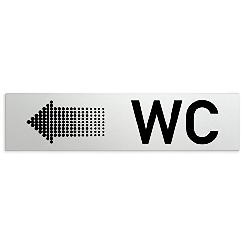 Türschilder24 Aluminium WC - Toiletten Türschild WC + Richtungspfeil Links 160 x 40 x 1,5mm (Oberfläche veredelt) • Selbstklebend von Türschilder24