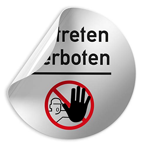 Folienschild Schild - Betreten verboten Rot Stop - D = 100 mm PVC Silber - Robuste Kratzfeste Folie - UV beständig - Perfekt für Glastüren und alle glatten Flächen Folienschild Schild - Betreten verboten Rot Stop - D = 100 mm PVC Silber - Robuste Kratzfeste Folie - UV beständig - Perfekt für Glastüren und alle glatten Flächen von Türschilder24