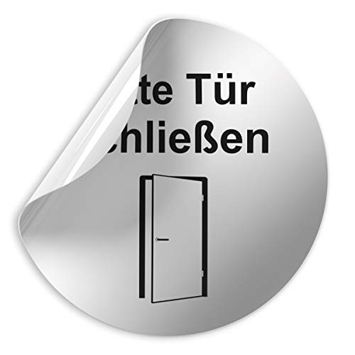 Kinekt3d Leitsysteme Folienschild Schild - Bitte Tür schließen 002 - D = 100 mm PVC Silber - Robuste Kratzfeste Folie - UV beständig - Perfekt für Glastüren und alle glatten Flächen von Kinekt3d Leitsysteme