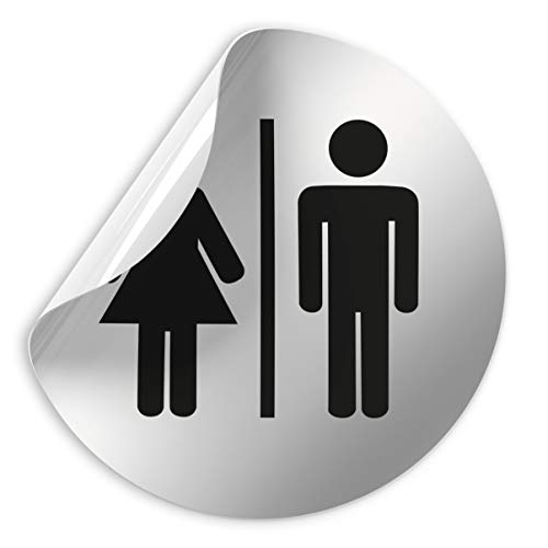 Kinekt3d Leitsysteme Folienschild Schild - D = 100 mm PVC Silber - Robuste Kratzfeste Folie - UV beständig - Perfekt für Glastüren und alle glatten Flächen (WC Toiletten Piktogramm (Design A)) von Kinekt3d Leitsysteme