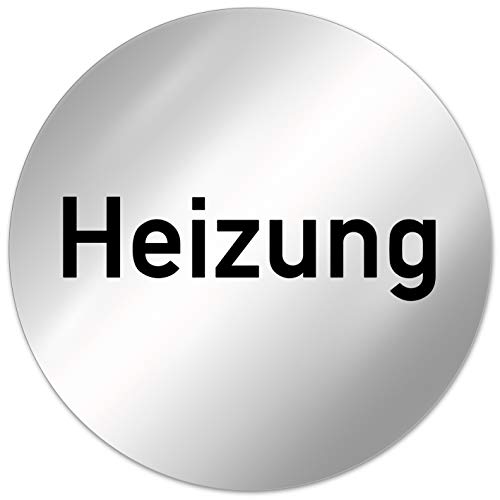 Kinekt3d Leitsysteme Folienschild Schild - Heizung - D = 100 mm PVC Silber - Robuste Kratzfeste Folie - UV beständig - Perfekt für Glastüren und alle glatten Flächen von Kinekt3d Leitsysteme