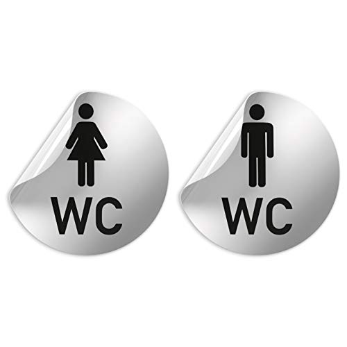 Folienschild Schild - Herren + Damen WC Schilder - Toilettenschilder - D = 100 mm PVC Silber - Robuste kratzfeste Folie - UV beständig - Perfekt für Glastüren und alle glatten Flächen von Kinekt3d Leitsysteme