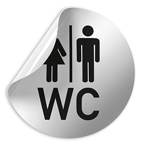 Kinekt3d Leitsysteme Folienschild Schild - Toiletten WC Damen Herren - D = 100 mm PVC Silber - Robuste Kratzfeste Folie - UV beständig - Perfekt für Glastüren und alle glatten Flächen von Kinekt3d Leitsysteme