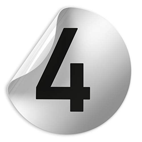 Kinekt3d Leitsysteme Folienschild Schild - Zahlenschild Zahl Türnummer 4 - D = 100 mm PVC Silber - Robuste Kratzfeste Folie - UV beständig - Perfekt für Glastüren und alle glatten Flächen von Kinekt3d Leitsysteme