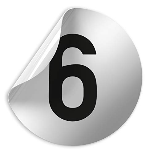 Kinekt3d Leitsysteme Folienschild Schild - Zahlenschild Zahl Türnummer 6 - D = 100 mm PVC Silber - Robuste Kratzfeste Folie - UV beständig - Perfekt für Glastüren und alle glatten Flächen von Kinekt3d Leitsysteme