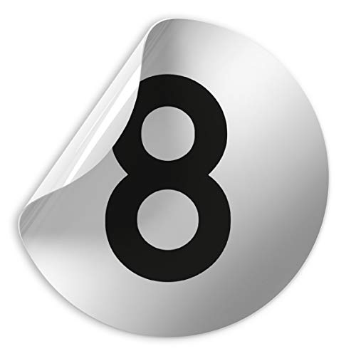 Kinekt3d Leitsysteme Folienschild Schild - Zahlenschild Zahl Türnummer 8 - D = 100 mm PVC Silber - Robuste Kratzfeste Folie - UV beständig - Perfekt für Glastüren und alle glatten Flächen von Kinekt3d Leitsysteme