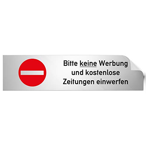 Kinekt3d Leitsysteme Folienschild Türschild • Bitte Keine Werbung und kostenlose Zeitungen einwerfen • PVC Hinweisschild • 160 x 40 mm Silber • selbstklebend • Kratzfester Druck • UV Beständig von Kinekt3d Leitsysteme