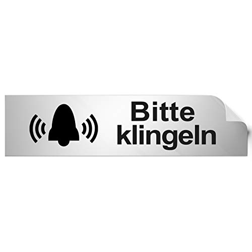 Kinekt3d Leitsysteme Folienschild Türschild • Bitte klingeln • PVC Hinweisschild • 160 x 40 mm Silber • selbstklebend • Kratzfester Druck • UV Beständig von Kinekt3d Leitsysteme