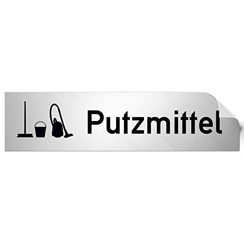 Kinekt3d Leitsysteme Folienschild Türschild • Putzmittel • PVC Hinweisschild • 160 x 40 mm Silber • selbstklebend • Kratzfester Druck • UV Beständig von Kinekt3d Leitsysteme