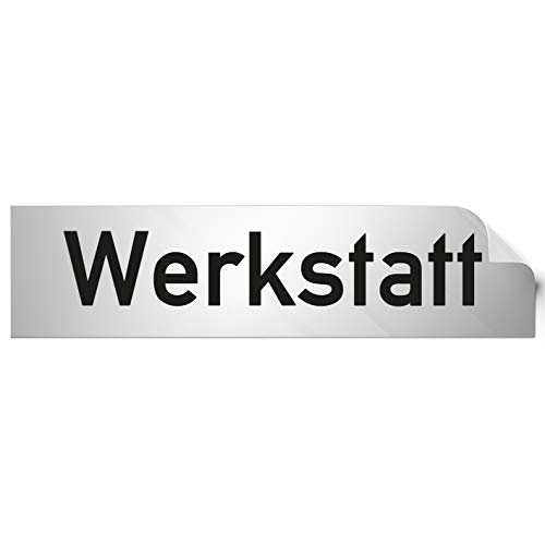 Kinekt3d Leitsysteme Folienschild Türschild • Werkstatt • PVC Hinweisschild • 160 x 40 mm Silber • selbstklebend • Kratzfester Druck • UV Beständig von Kinekt3d Leitsysteme