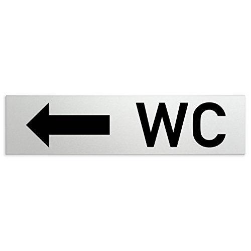 Kinekt3d Leitsysteme Schild/Türschild 160 x 40 x 1,5 mm - Aluminium Vollmaterial eloxiert - Oberfläche in geschliffener Edelstahloptik - 100% Made in Germany (WC + Richtungspfeil links"A") von Kinekt3d Leitsysteme