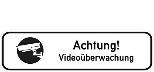 Türschilder24 "Video Überwachung Aufkleber Video Kamera videoüberwacht Alarm Türaufkleber Türschild PVC 180mm x 50mm Weiß/Schwarz selbstklebend von Türschilder24