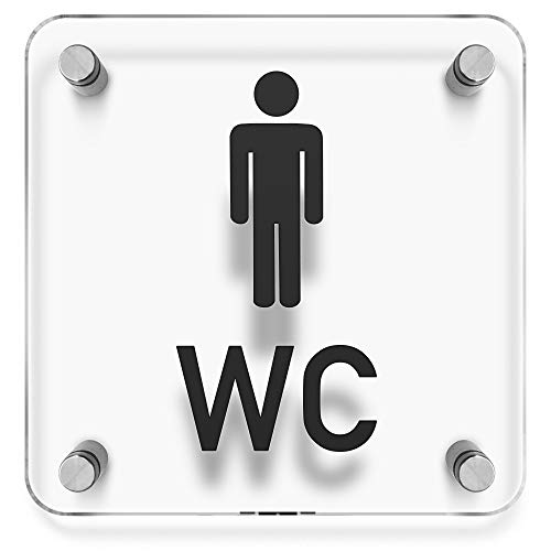 Türschilder24 WC Toiletten Wandschild/Türschild • Herren WC • 150 x 150mm. Schild besteht aus hochtransparentem 3mm Acrylglas. Inkl. 4 x Abstandshalter aus V2A Edelstahl für die Wandmontage von Türschilder24