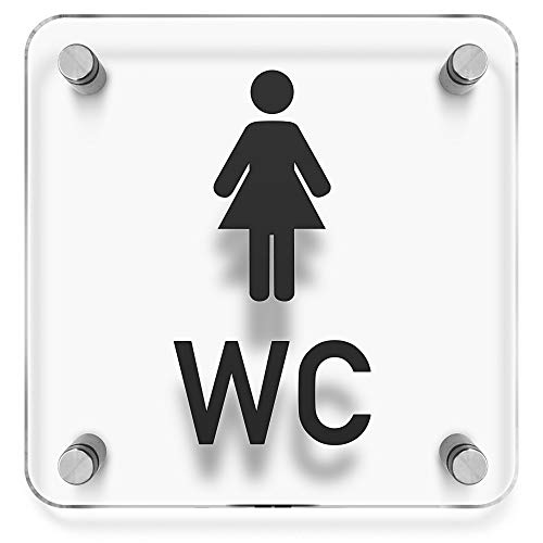 Türschilder24 WC Toiletten Wandschild/Türschild • Damen WC • 150 x 150mm. Schild besteht aus hochtransparentem 3mm Acrylglas. Inkl. 4 x Abstandshalter aus V2A Edelstahl von Türschilder24