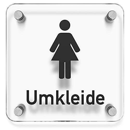 Türschilder24 Wandschild/Türschild • Umkleide Damen • 150 x 150mm. Schild besteht aus hochtransparentem 3mm Acrylglas. Inkl. 4 x Abstandshalter aus V2A Edelstahl von Türschilder24