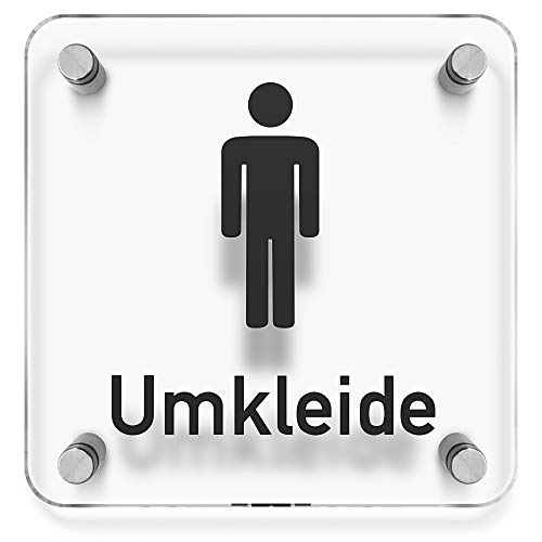 Türschilder24 Wandschild/Türschild • Umkleide Herren • 150 x 150mm. Schild besteht aus hochtransparentem 3mm Acrylglas. Inkl. 4 x Abstandshalter aus V2A Edelstahl von Türschilder24