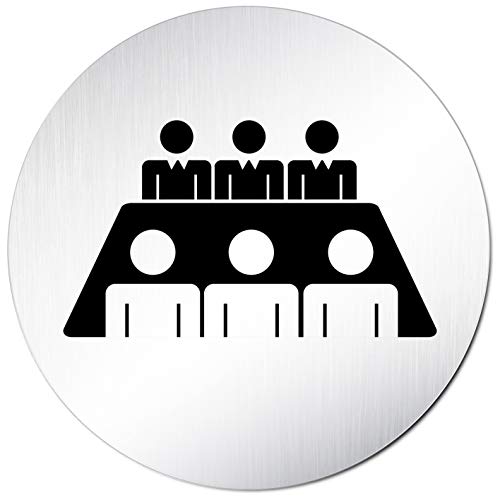 Kinekt3d Leitsysteme XXL Türschild • Ø 100 mm rund • Schild Konferenz Besprechung Meeting 004 • veredeltes Aluminium Vollmaterial • geschliffene Edelstahloptik • 100% Made in Germany von Kinekt3d Leitsysteme
