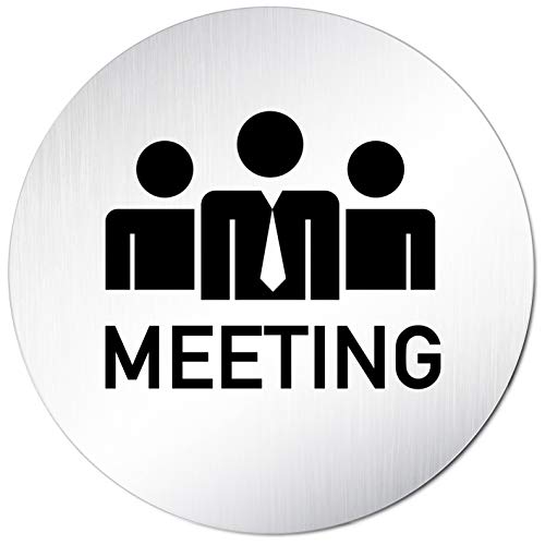 Kinekt3d Leitsysteme XXL Türschild • Ø 100 mm rund • Schild Meeting 008 Konferenz Besprechung • veredeltes Aluminium Vollmaterial • geschliffene Edelstahloptik • 100% Made in Germany von Kinekt3d Leitsysteme