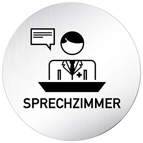 Kinekt3d Leitsysteme XXL Türschild • Ø 100 mm rund • Schild Sprechzimmer Arzt 001 • aus veredeltem Aluminium Vollmaterial (eloxiert) • geschliffene Edelstahloptik • 100% Made in Germany von Kinekt3d Leitsysteme