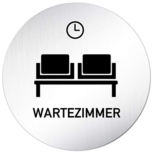 Kinekt3d Leitsysteme XXL Türschild • Ø 100 mm rund • Schild Wartezimmer 001 • aus veredeltem Aluminium Vollmaterial (eloxiert) • geschliffene Edelstahloptik • 100% Made in Germany von Kinekt3d Leitsysteme