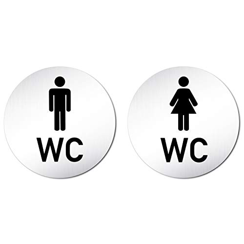 Kinekt3d Leitsysteme XXL WC Toilettenschilder SET aus eloxiertem Aluminium • Größe Ø100mm • Türschild Hinweisschild "Damen WC + Herren WC" von Kinekt3d Leitsysteme
