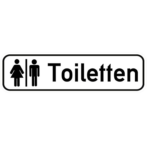 Türschilder24 "Toiletten Aufkleber/Türaufkleber/Türschild//PVC Hinweisschild Toiletten 180mm x 50mm Weiß/Schwarz selbstklebend von Türschilder24