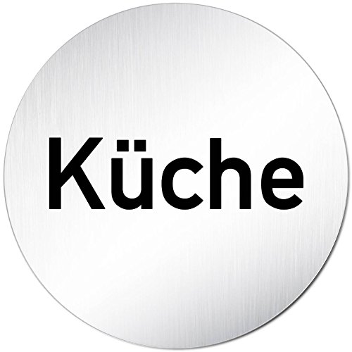 Türschilder24 XXL Türschild • Ø 100 mm • Schild Küche • aus Aluminium Vollmaterial • geschliffene Edelstahloptik • 100% Made in Germany von Türschilder24