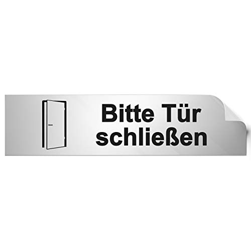 Türschilder24 Kinekt3d Leitsysteme Folienschild Türschild • Bitte Tür schließen • PVC Hinweisschild • 160 x 40 mm Silber • selbstklebend • Kratzfester Druck • UV Beständig von Türschilder24