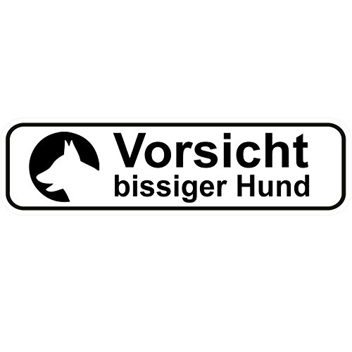 Türschilder24 "Vorsicht bissiger Hund Aufkleber/Türaufkleber/Türschild//PVC Hinweisschild 180mm x 50mm Weiß/Schwarz selbstklebend von Türschilder24