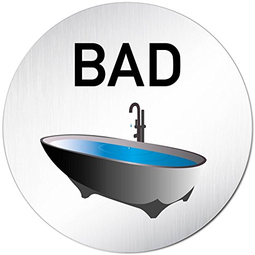 Türschilder24 XXL Türschild • Ø 100 mm rund • Schild Bad 3D blau • aus veredeltem Aluminium Vollmaterial • geschliffene Edelstahloptik • 100% Made in Germany von Türschilder24