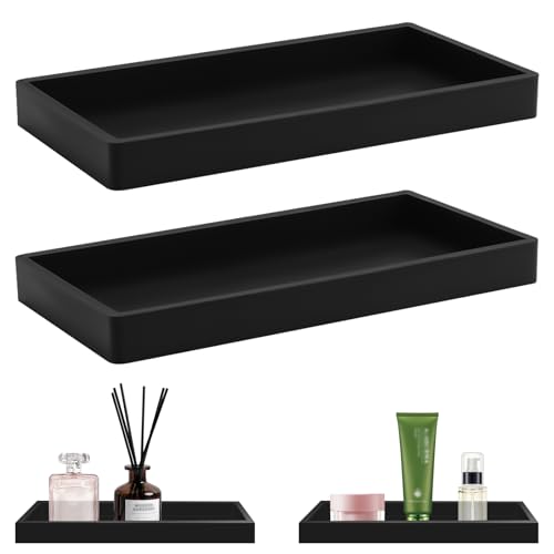 2 Stück Badezimmer Tablett Schwarz aus Kunstharz Wasserdicht und rutschfest Badezimmertablett 7.9 x 3.9 Inch Hitzebeständig Spülmaschinenfest für Tücher Kerzen Handtuch Seife Pflanze Schmuck von KineticKraft