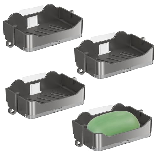 4 Stück Seifenschalen Ohne Bohren Selbstklebend mit Abtropfschale und Haken und Abfluss Seifenschale Seifenhalter 5.2 * 3.1 * 1.4 Inch Max Halten 10 KG Seifenschale Wand für Badezimmer Küche Balkon von KineticKraft