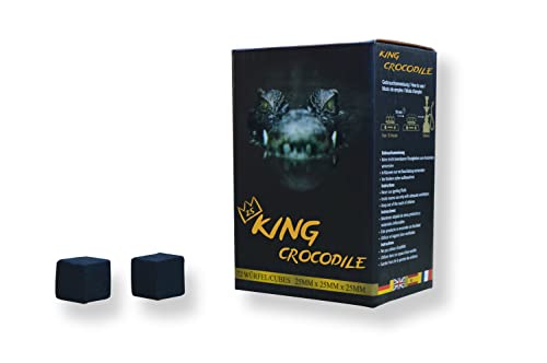 King Crocodile Kokosnuss Kohle mit Langer Brenndauer I 25x25mm Nachhaltige Naturkohle I wenig Asche I geringer Rauchentwicklung I Grillkohle I Kohle Würfel in Premium Qualität (Consumer, 10kg) von King Crocodile