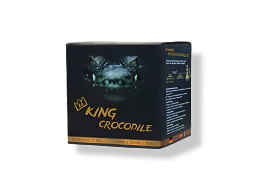 King Crocodile Kokosnuss Kohle mit Langer Brenndauer I 26x26mm Nachhaltige Naturkohle I wenig Asche I geringer Rauchentwicklung I Grillkohle I Kohle Würfel in Premium Qualität (Consumer, 1kg) von King Crocodile