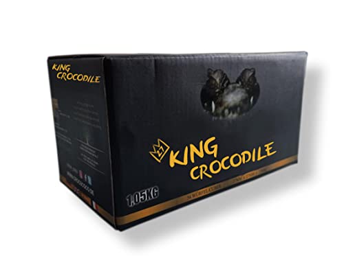 King Crocodile Kokosnuss Kohle mit Langer Brenndauer I 27x27mm Nachhaltige Naturkohle I wenig Asche I geringer Rauchentwicklung I Grillkohle I Kohle Würfel in Premium Qualität (Consumer, 1kg) von King Crocodile