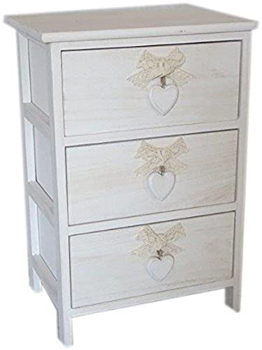 King Collection King Home C656113 Kommode mit 3 Schubladen mit Herz aus Paulownia-Holz, Weiß, 40 x 29 x 58 H von King Collection