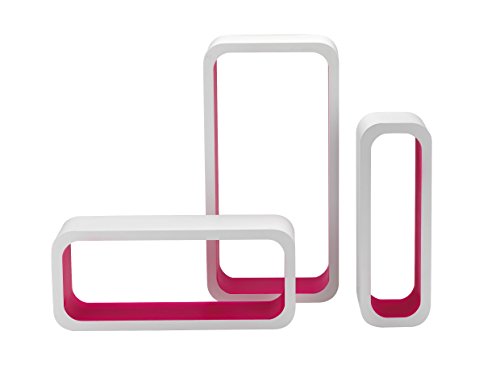King Collection M1105004/C 3-teiliges Regal-Set, rechteckig, abgerundet, aus MDF, zweifarbig, Weiß/Fuchsia von King Collection