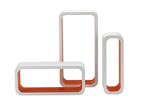 King Home M1105004/D Eckregal 3-er Set Stondata MDF Bicolor weiß/orange 40X10X20H 35X10X15H 30X10H von VERDELOOK