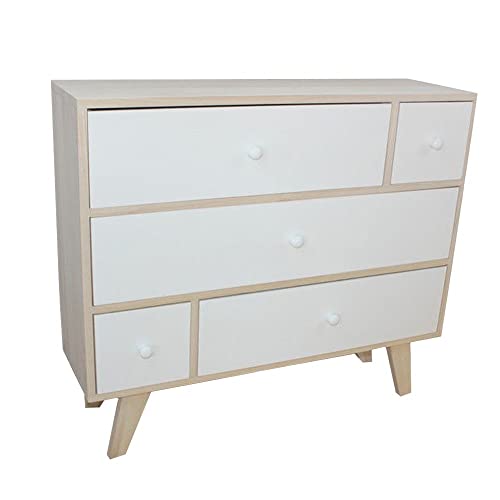 King Collection c1708006 Kommode 5 Schubladen aus Paulownia Holz mit Füßen in KD, 80 x 25 x 69h von King Collection