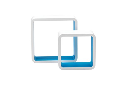 King Collection King Home m1105002/A Set 2 Stück Regal Quadra abgerundet in MDF zweifarbig, Weiß/Hellblau, 26 x 10 x 26H 20 x 10 x 20h von King Collection