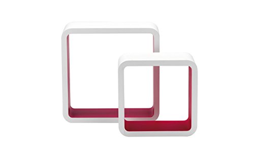 King Home m1105002/C Set 2 Stück Regal Quadra abgerundet in MDF zweifarbig, Weiß/Fuchsia, 26 x 10 x 26H 20 x 10 x 20h von King Collection