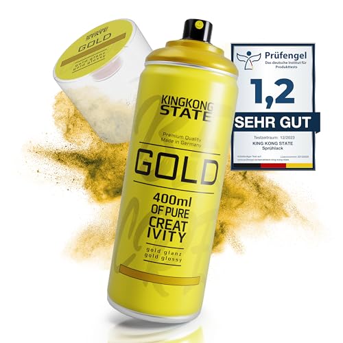 King Kong State Premium Sprühlack gold glänzend - hochdeckende Sprühfarbe für den DIY-Bereich, geeignet für alle Oberflächen; Spraylack Made in Germany, Sprühdose 400ml (gold glanz) von King Kong State