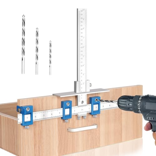 Schrank-Hardware-Vorrichtung, King&Charles Metall-Schrankgriff-Vorrichtung mit 3 Spitz-Holzbohrer-Bits – Verwendung für Griffe, Griffe an Schubladen/Türen, Holzbohrer, Dübelführungsset. von King&Charles