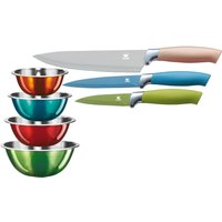 KING Allzweckmesser "Metallic", (Spar-Set, 7 tlg., 3x Messer,-4x Schüsseln22cm,20cm,18cm, 16cm) von King